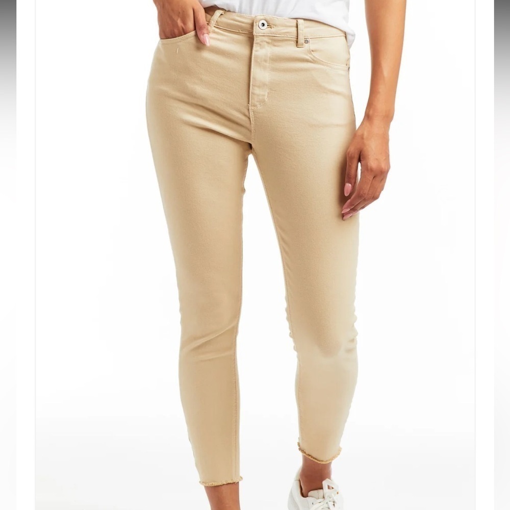 Tractr Camel Tan Khaki Mona High Rise Slim Ankle Fray Jeans 00/24